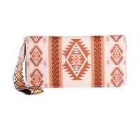 Jinweixb Tribal printed wallet, zipper closure with wristband, white and yellow Aztec pattern design, multiple card slots and compartments