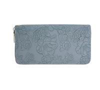 Jinweixb Women's Floral Embossed Wallet, Large Capacity Zip Around Clutch, Blue-Gray, 7.67 x 3.93 inches, Light Blue, Zip Around Wallet