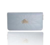 Jinweixb Women's Quilted Wallet, Women's Long Wallet with Crystal Bow, Detachable Wristband, Large Capacity Phone Bag, Light Blue, 7.67 x 3.93 inches