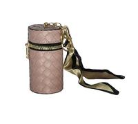 Jinweixb Zipper lined lipstick holder cover with gold hardware pendant, ribbon accessory, pink