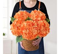 JINWOE 5Pcs 20Inch Orange Artificial Hydrangeas, Full Silk Flower Heads with Stem, Halloween Fake Hydrangea Flowers for Wedding Home Garden Centerpiece Floral Arrangements