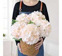 JINWOE 5Pcs Boho Silk Hydrangea Artificial Flowers, 20Inch Large Lifelike Flowers, Full Nature Artificial Hydrangeas with Stems for Indoor Bouquet Table Centerpieces Home Bohemian（Nude&Champagne）