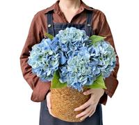 JINWOE Artificial Hydrangea Artificial Flowers 21 Inch Vintage Lifelike Real Touch Latex Silk Artificial Hydrangea Bouquet for Wedding Centerpieces Table Party Outdoor