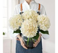 JINWOE Boho Silk Hydrangea Artificial Flowers, 4Pcs 22" Large Lifelike Fake Flowers, Artificial Hydrangeas for Indoor Outdoor Bouquet Table Centerpieces Home（Cream/Yellow）