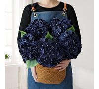 JINWOE Dark Navy Blue Silk Hydrangea,5Pcs 20Inch Full Large Artificial Flower Heads with Stems Fake Hydrangeas Flowers for DIY Wedding Centerpiece Home Decor