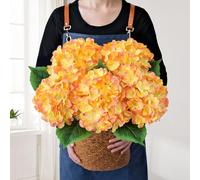 JINWOE Fall Silk Hydrangea Artificial Flowers for Outdoor, 5Pcs 20Inch Large Lifelike Silk Artificial Hydrangeas, Full Fake Flowers for Bouquet Table Centerpieces Wedding Indoor Home (Yellow &Orange)