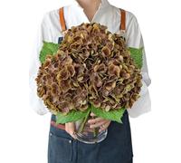 JINWOE Large Latex Real Touch Hydrangea Artificial Flowers, 21” Latex Real Touch Large Silk Royal Hydrangea Artificial Flowers (Yellowish Brown, 3PCS)