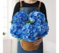 JINWOE Royal Blue Fake Hydrangea Artificial Flowers, 5Pcs 20Inch Large Lifelike Silk Artificial Hydrangeas, Full Fake Flowers for Bouquet Table Centerpieces Wedding Indoor Home