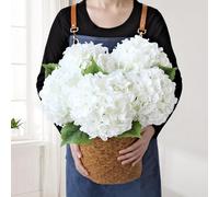 JINWOE Silk Flowers Hydrangea Artificial Flowers, 5Pcs 20Inch Large Lifelike Faux White Flowers, Full Fake Artificial Hydrangeas with Stems for Bouquet Table Centerpieces Home Decoration