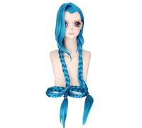 Jinx Cosplay Wigs For Women Blue Double Ponytail Braids Girls Long Hair 120cm For Halloween Party