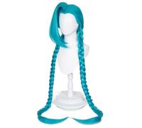 Jinx League of Legends Game Cosplay Wig Blue Middle Part Two Braids for Halloween Costume Party Free Cap