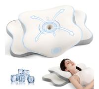JINXIA Cervical Memory Foam Pillow, Ergonomic Pillow for Neck and Shoulder Pain Relief, Orthopedic Neck Support Pillow for Side/Supine/Prone Sleepers with Removable Cover, Light White and Gray