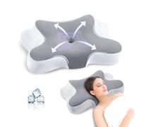 JINXIA Neck Pillows for Sleeping, Ergonomic Orthopaedic Neck Support Pillow, Memory Foam Pillow for Side Sleeper, Back, Stomach Sleeper, Grey/White