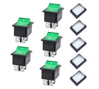 JINXIAN 5pcs 4 Pin Rocker Switch Green Light Waterproof Switch AC 250V 16A 125V 20A ON/OFF with Waterproof Cover Toggle Switches for Electrical Machine Products