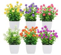 JINXIAN 6 Pcs Artificial Plants Indoor 7.48 Inches Tall Fake Plants Artificial Flowers Outdoor Artificial Flowers for Graves Garden Office Area Home Deco（White Basin）