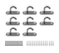 JINXIAN 8Pcs Pad Eye Plate Staple Ring Hook Stainless Steel Heavy Duty Oval Open Hooks Pad Eye Plate Anchor Screw Wall Mount Hook for Swings Hammocks Boat Rigging Marine Deck