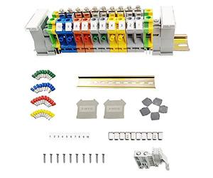 JINXM DIN Rail Terminal Blocks Kit UK/10N Electrical Connectors Connector Block Wire Connectors Crimp Connectors Fixed Bridge End Brackets Aluminum Rail