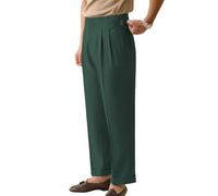 JinXuanYa Men's Summer Dress Pants Straight Casual Slacks with Paris Button, Non-Iron Loose Fit Pleated Trousers High-Waisted Naples Style(Hunt Green, 32W30L)