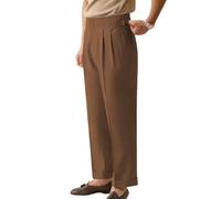 JinXuanYa Men's Summer Dress Pants Straight Casual Slacks with Paris Button, Non-Iron Loose Fit Pleated Trousers High-Waisted Naples Style(Coffee, 40W32L)