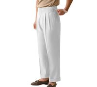 JinXuanYa Men's Summer Dress Pants Straight Casual Slacks with Paris Button, Non-Iron Loose Fit Pleated Trousers High-Waisted Naples Style(White, 36W30L)