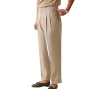 JinXuanYa Men's Summer Dress Pants Straight Casual Slacks with Paris Button, Non-Iron Loose Fit Pleated Trousers High-Waisted Naples Style(Beige, 42W32L)
