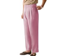 JinXuanYa Men's Summer Dress Pants Straight Casual Slacks with Paris Button, Non-Iron Loose Fit Pleated Trousers High-Waisted Naples Style(Pink, 34W34L)