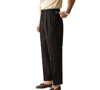 JinXuanYa Men's Summer Dress Pants Straight Casual Slacks with Paris Button, Non-Iron Loose Fit Pleated Trousers High-Waisted Naples Style(Black, 38W30L)