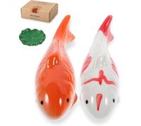 JINYEAH Ceramic Floating Koi Fish【China Glaze Craftsmanship】 Pond Decor Ceramic Floating Fake Fish Goldfish Koi Decor for Floating Pond Fountain Birdbath Fake Aquarium Decor 2PCS