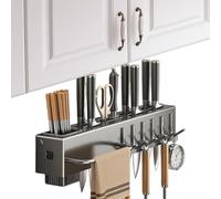 Jinyilwn Cutlery Holder | Cutlery Holder Wall Mount Storage Organizer - Drill-Free Hook Rail, Towel Hanger, Organize Kitchen Accessories Including Spatula, Mugs, Spoons and More