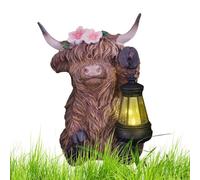 Jinyilwn Highland Cow Garden Decoration - Cute Miniature Light | Solar Powered Real Resin Statue for Desk, Living Room, Bedroom, Garden, Apartment, Shelf, Table and Patio