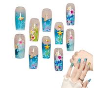 Jinyilwn Short Press-On Nails - Glossy Full Cover Nails - 10 Pcs Blue Reusable Manicure Tools for Girls Events Cosplay Women Travel Holiday