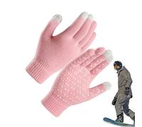 [Jinyilwn] Women Winter Touch Screen Gloves Women Winter Gloves Anti-Slip Warm Touchscreen Running Gloves - Knitted Touch Screen Windproof Thermal Warm Gloves for Cold Weather, Women, pink and white