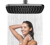 JINYOMFLY Large 13 Inch Rain Shower Head, Shower Head Rainfall Rainfall, Fixed High Pressure Shower Head, Square Shower Head for Bathroom, Stable ABS, 32 cm (Grey)