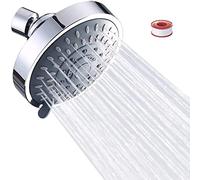 JINYOMFLY Shower Head with 5 Spray Settings, Water Saving Head Shower, Rain Shower Head, Stainless Steel Round Shower Head, Chrome High Pressure Adjustable, Anti-Calc Nozzles, 2.5 GPM, 4 Inch