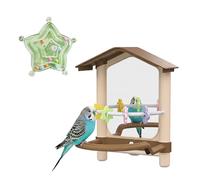 JINYOND 2-in-1 Bird Mirror with Perch Stand and Rotating Star Toy with Sound, Parakeet Cage Accessories Set for Small Birds, Budgies and Cockatiels, Secure Twist-Lock Installation