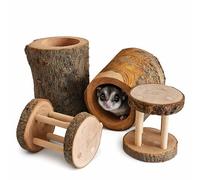 JINYOND 4 PCS Natural Apple Wood Hamster Tunnel and Roller Toy Set Small Animal Hideout and Chew Toys for Dwarf Hamsters Mice Gerbils Rats Sugar Gliders Cage Enrichment Accessories (Style-A)