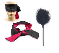 JinYu 2 Pack Sexy Feather Tickler and Sleeping Mask Satin Eye Mask Blindfold Set French Maid Costume Accessory Kit for Women and Men, Black, One size