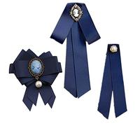 JinYu 3 Pcs Bowknot Rhinestone Ribbon Bow Brooch Pre-Tied Bow tie for Women Neck Tie Wedding Party Christmas Gifts Ceremony (Blue)