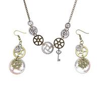 JinYu 3 Pcs Vintage Gold & Silver Gear Cog Steampunk Necklace and Earrings Jewelry Set, No, No Gemstone