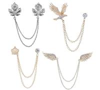 JinYu 4 Set Vintage Brooch Set: Maple Leaf, Angels Wings, Crown, Eagle - Unisex Collar Pins