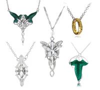 JinYu 5 Set Green Tree Leaf Enamel Pins Brooch Pendant Necklace Engraved Gold Tone The Ring Pendant Necklace for Fans Cosplay Costume Jewelry