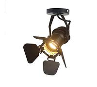 JINYU Black Cool Industrial Vintage Style Semi Flush Mount Single Adjustable Ceiling Light/Wall Spotlight with 4 Adjustable Beam Angle Leaves,Up/Down Left/Right Retro Wall Sconce Lamp E27 Spot 220V