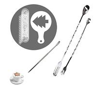 JinYu Coffee Art Maker Set, 16 Pieces Coffee Decorating Stencils Barista Template +1 Latte Pen + 2 Pack Spiral Pattern Mixing Spoon fork 2 in 1 for Mousse Cake Birthday Party Bar Espresso (19 Pcs)