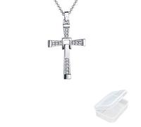 JinYu cross Necklace Pendant Vin Diesel Necklace Men's Jewelry with Box (Silver)