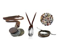 JinYu Drake Engraved Ring Pendant Necklace with Brown Leather Chain and Leather Bracelet and 20 Pcs Uncharted Waterproof Cute Fashion Stickers