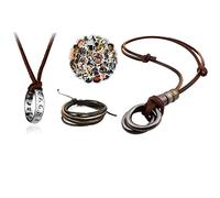 JinYu Drake Engraved Ring Pendant Necklace with Brown Leather Chain and Leather Bracelet and 20 Pcs Uncharted Waterproof Cute Fashion Stickers