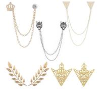 JinYu Wolf Head Long Collar Chain Brooch Crown with Hanging Chain for Men's Coat Suit Collar Accessories - 7 pcs