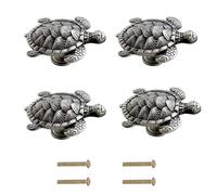 Jinyuanchao Ocean Turtles Handle 4PCS, Metal Dresser Drawer Cabinet Door Knobs Pulls Handles Home Bathroom Beach Nautical Coastal/Forest Decor Animal Series (Turtle, Pewter)