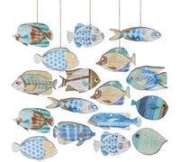 Jinzhenhong 24PCS Wooden Fish Wall Decor, Hanging Fish Wall Art with Rope, Versatile Coastal Decor for Bedroom, Living Room, Bathroom, Dining Room and Hallway, Nordic Style Home Decorations