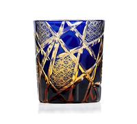 JINZHI Edo Kiriko Old Fashioned Glasses Crystal Whiskey Glasses Cobalt Blue 9 OZ Wine Glass With Gift Box for Whiskey Scotch Bourbon Cocktail And Juice Drink, JO-030701